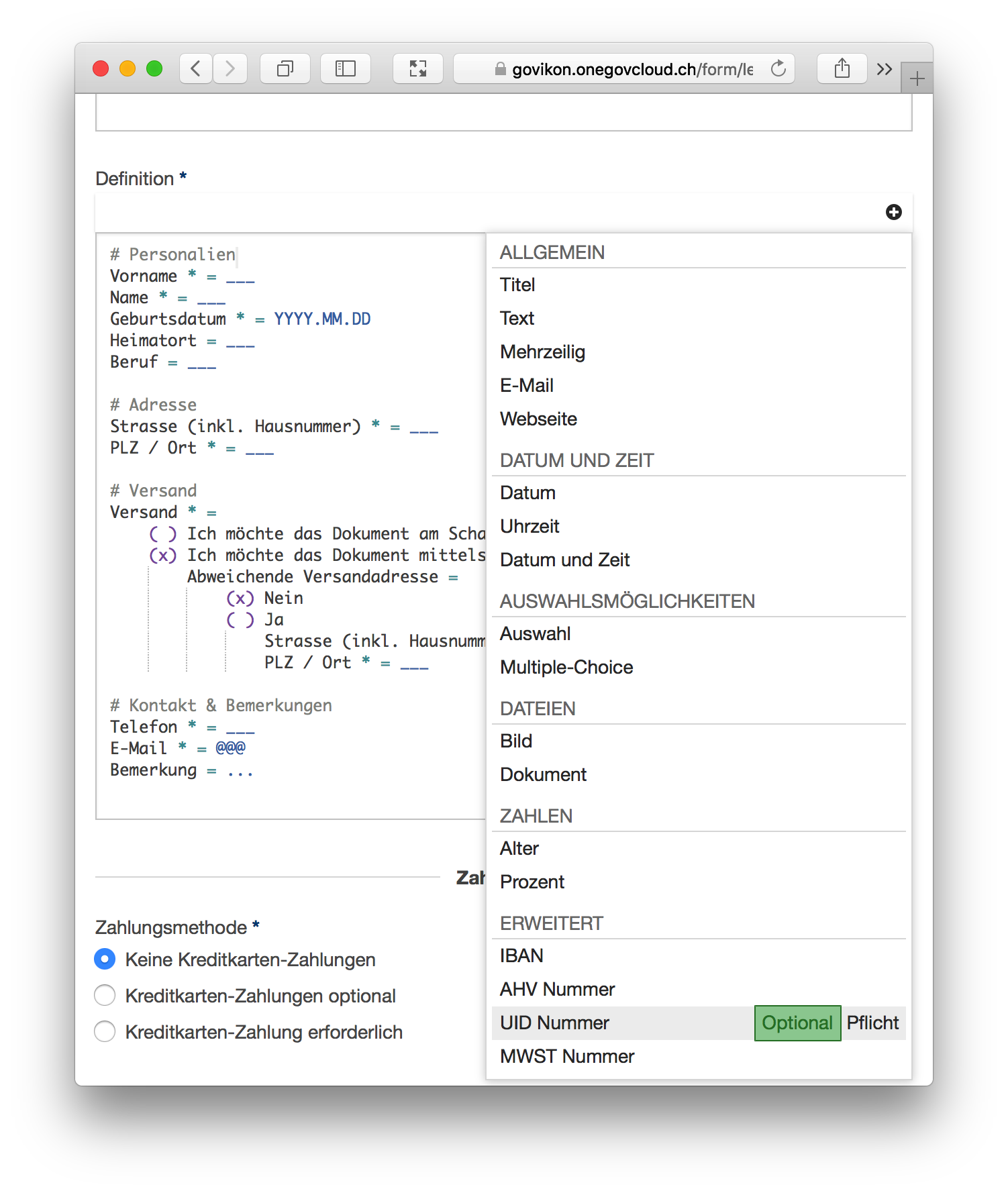 Snippets für FormCode