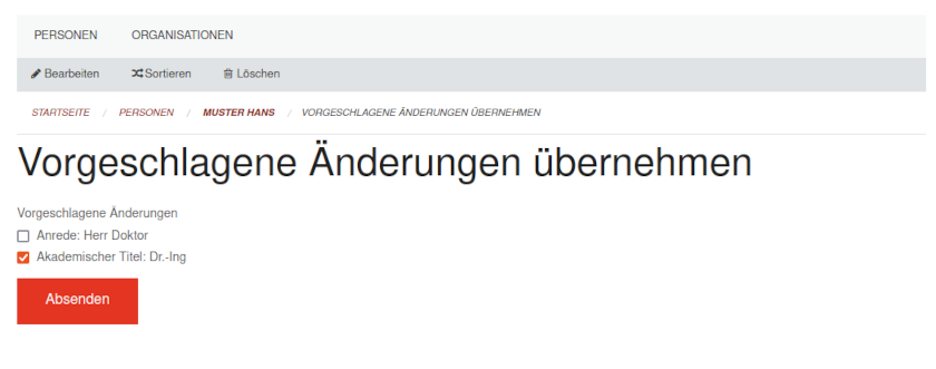 Vorgeschlagene Änderungen können selektiv übernommen werden